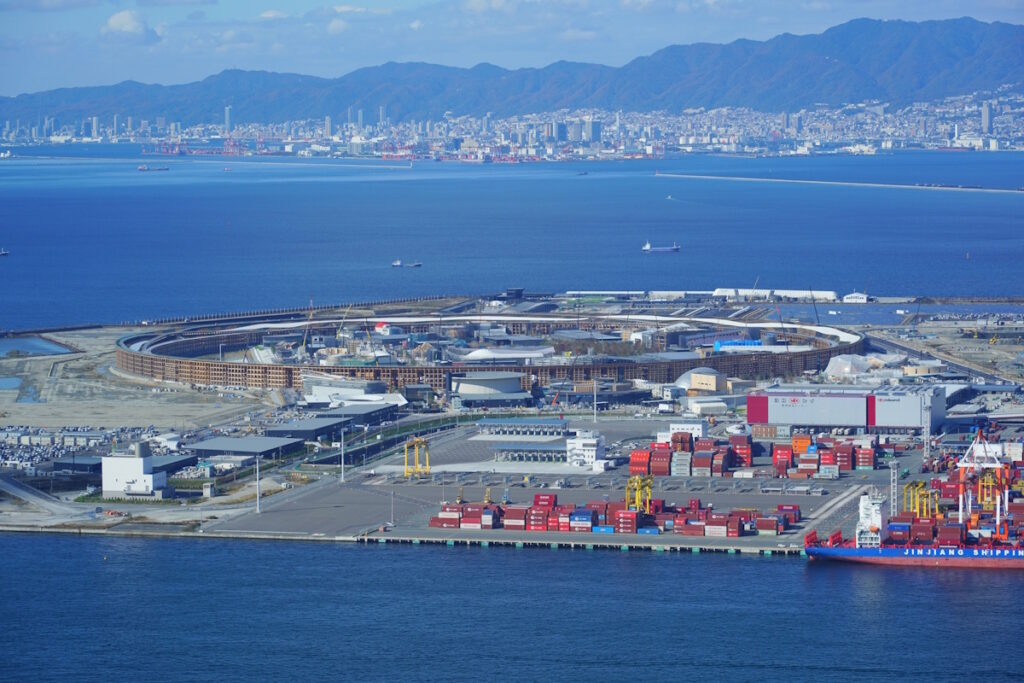 View of the wooden ring at the Osaka World Expo 2025 during construction