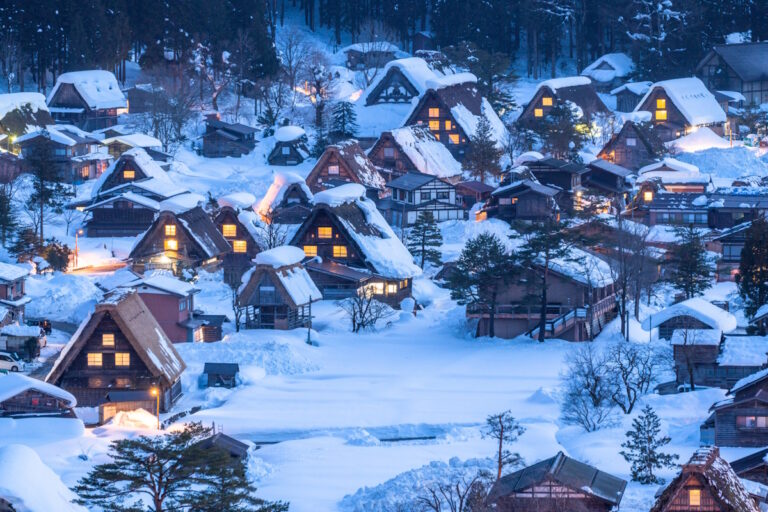 Shirakawa-go gassho-zukuri buildings in winter