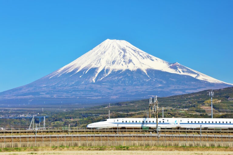 Shinkansen passing by Mt. Fuji