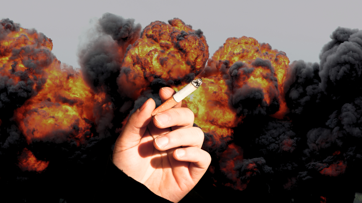 Man smoking and causing an explosion