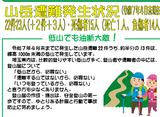 Excerpt from Saitama Prefectural Police brochure warning against taking a casual attitude towards hiking even a small mountain.
