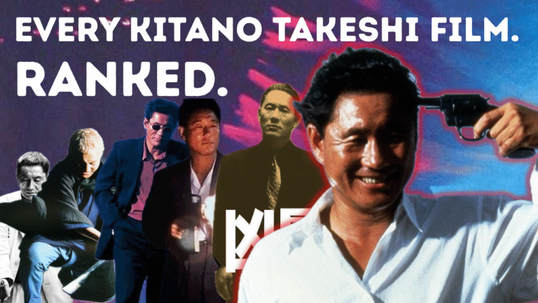 Images of actor-director Takeshi Kitano from various of his movies superimposed against each other.