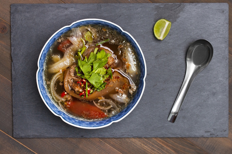 Oxtail soup, traditional muslim food with ox tail puree with spices