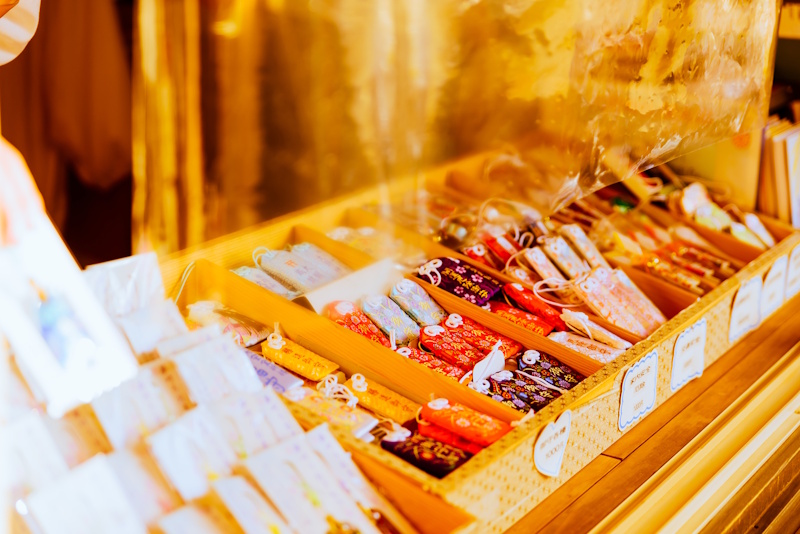 Omamori for sale at a Shinto shrine