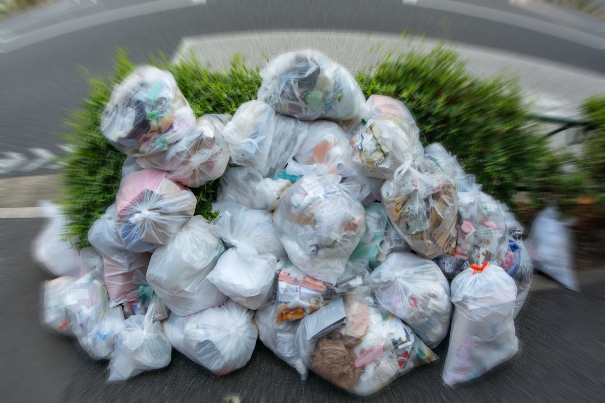 Pile of garbage in bags on the street