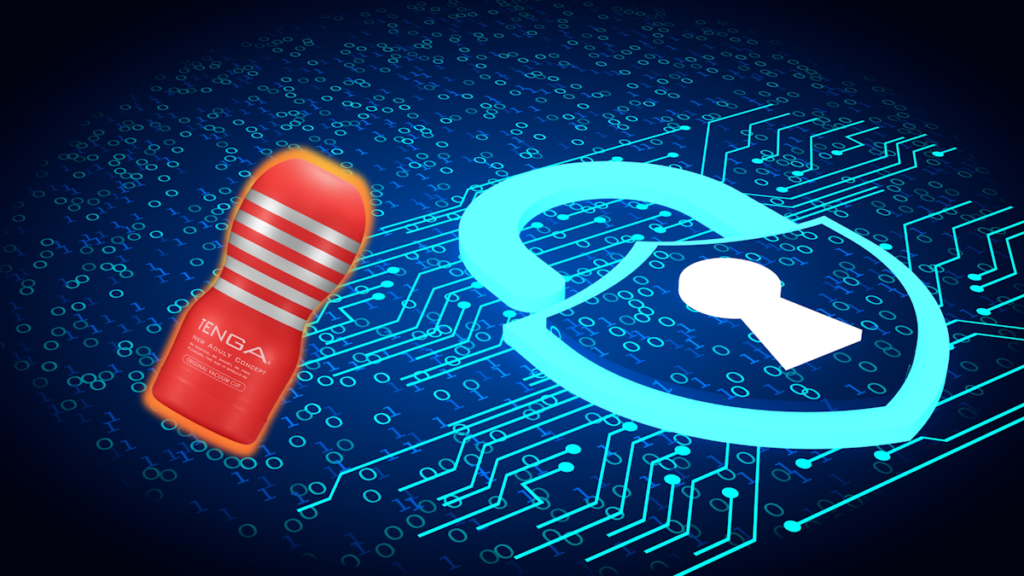 TENGA suction cup against a data security background