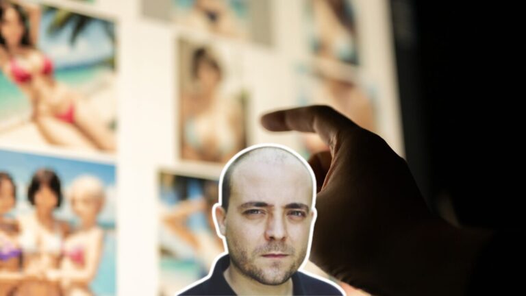 Picture of a hand selecting from a series of erotic videos. In the front of this is the head of the guy from the "the worst guy you know just made a great point" meme.