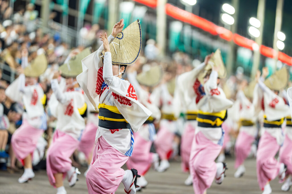 Dancers performing Bon Odori, Japan's traditional summer circle dance