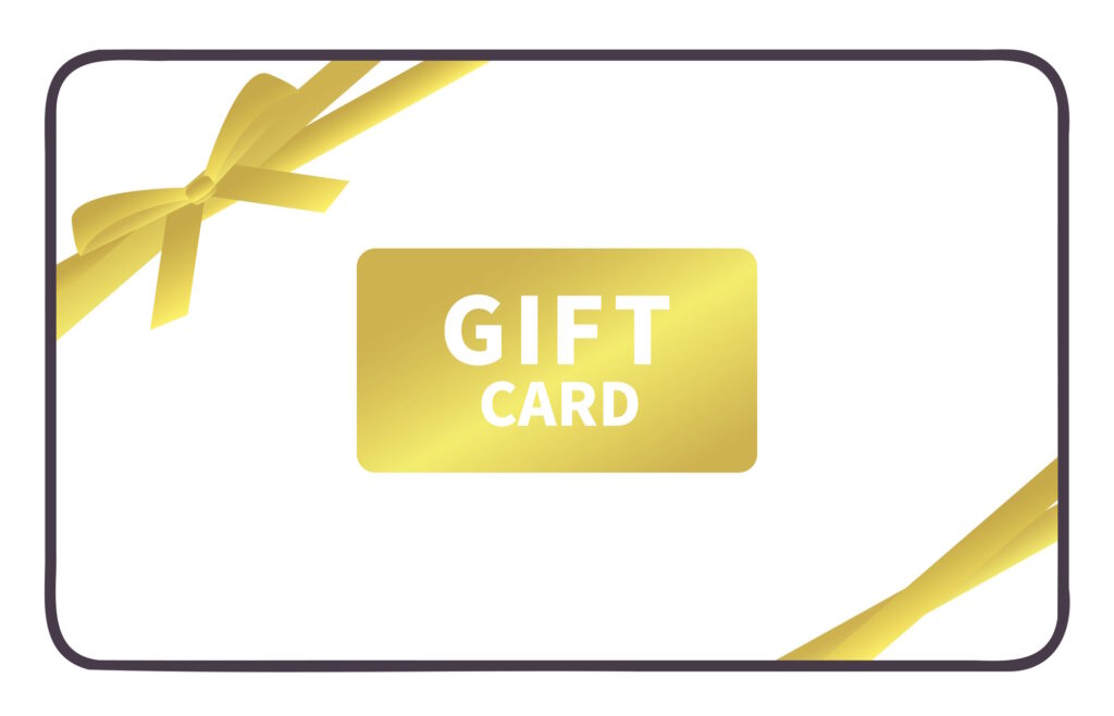 Illustration of a gold gift card tied with a yellow ribbon and bow
