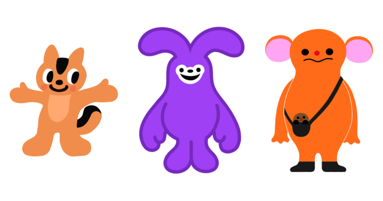 JR East's three candidate designs to replace the Suica Penguin: an orange squirrel with a black marking running from its head down to its tail, a tall purple rabbit with long ears and a wide smile, and an orange character with pink ears carrying a small mole in a black shoulder bag.